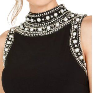 MSK Imitation Pearl-Embellished Mock-Neck Dress MSK Imitation Pearl-Embellished